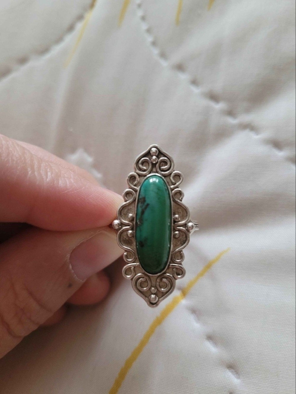 Handmade Sterling Silver Green Turquoise Oval Statement Ring Size 7.5
